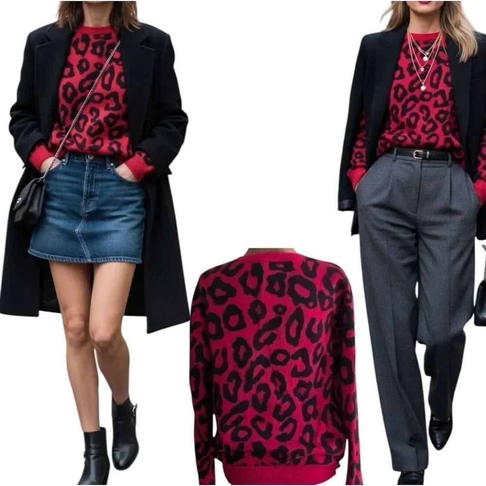 MARLED 💯 cashmere red leopard sweater size M